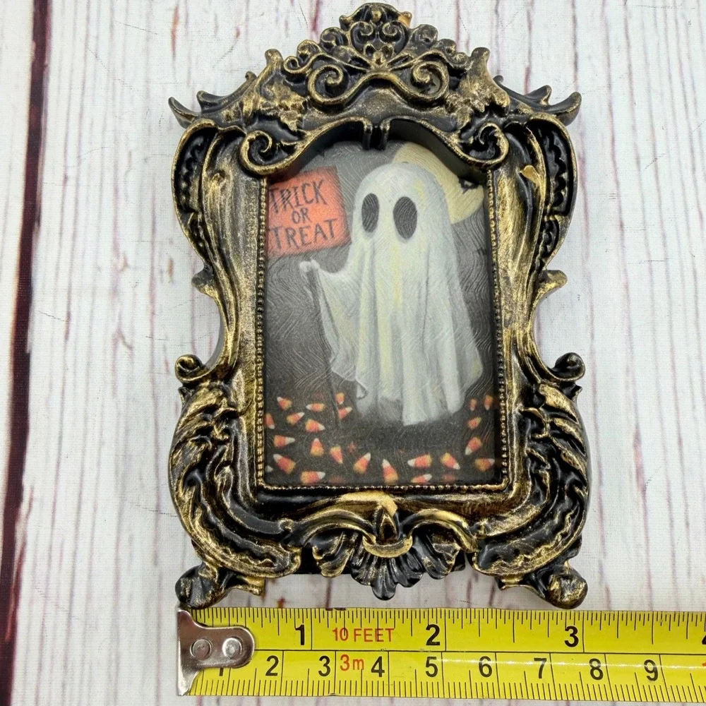 Handmade Ornate Ghost Trick or Treat Decoupage Resin Frame Halloween Decor
